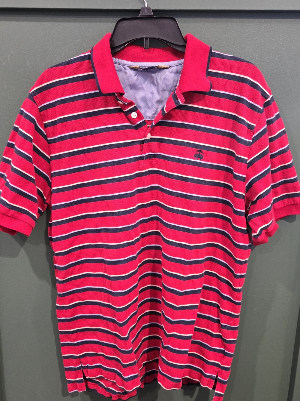 Vintage Brooks Brothers Striped Red Polo Shirt with Navy Contrast